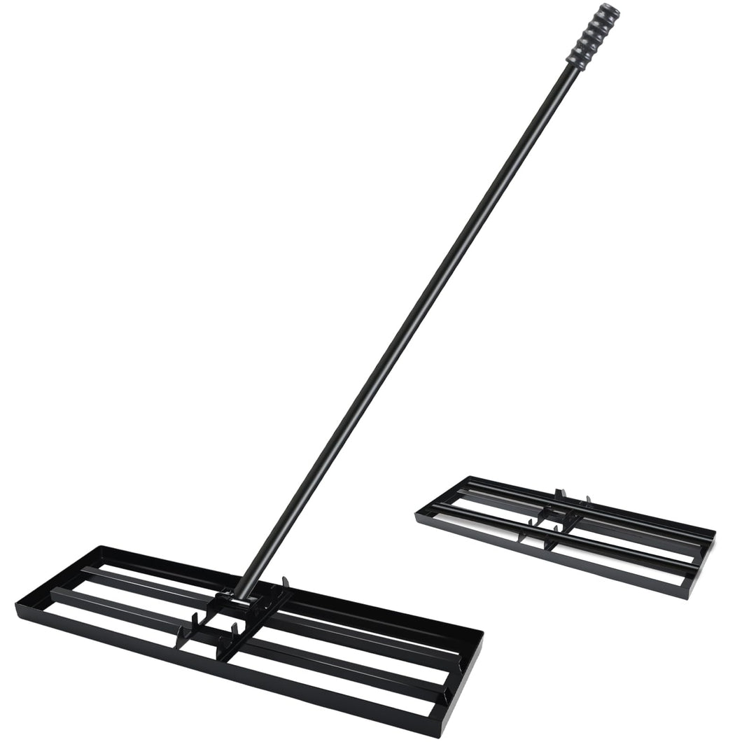 MaxEarn Rasen Nivellierrechen, 75x25 cm Garten Rasenrakel, Metall Rasenrechen mit 180 cm Verlängerte