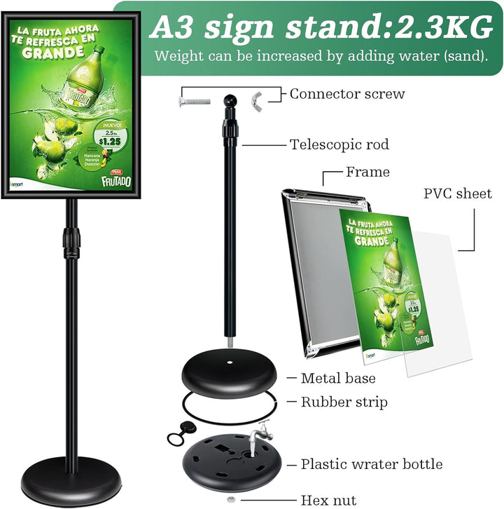 A3 Ständer Schilderhalter freistehende Schilder Aluminium Display Ständer Boden Poster Ständer für I