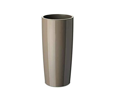 Floralo Teramo hoch Übertopf 35cm Durchmesser x 70cm hoch taupe, hochglänzend, mit herausnehmbarem T