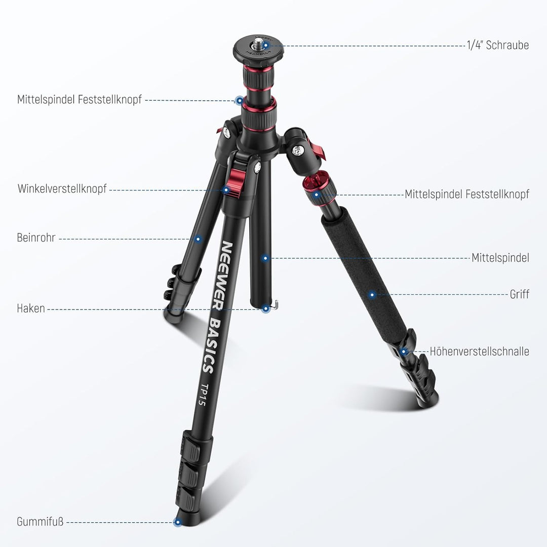 NEEWER Basics TP15 Kamerastativ Einbeinstativ, 68" Metall Heavy Duty tragbar Reisen DSLR Phone Ständ