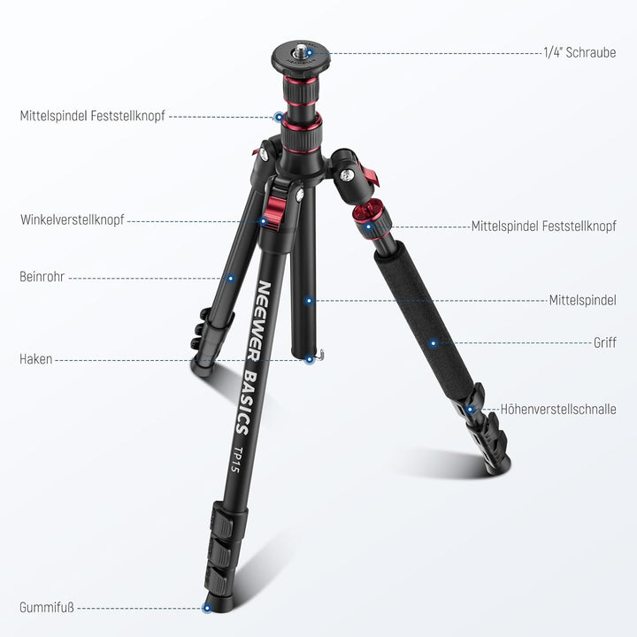 NEEWER Basics TP15 Kamerastativ Einbeinstativ, 68" Metall Heavy Duty tragbar Reisen DSLR Phone Ständ