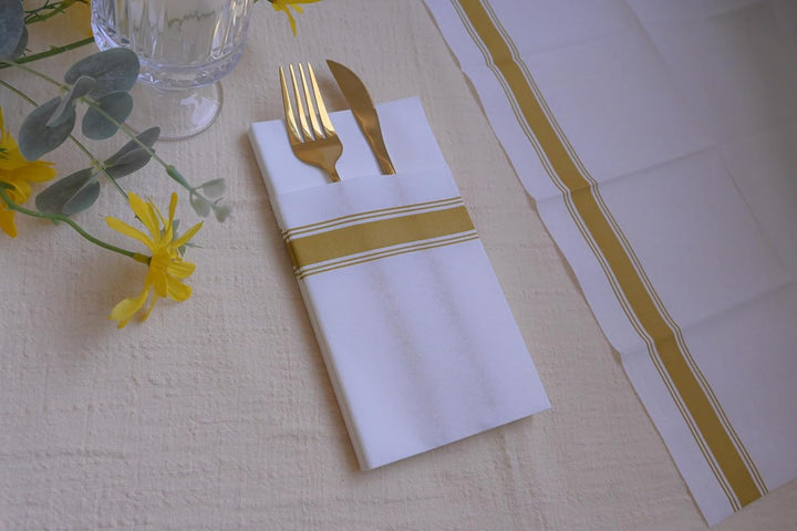 DADAWU Einweg-Servietten, Stoff, wie mit integrierter Bestecktasche, Hochzeit, Party, Leinengefühl,