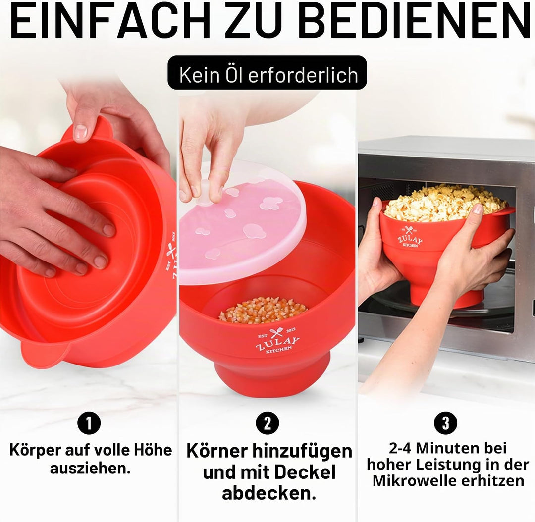 Zulay Kitchen Large Microwave Popcorn Maker - Silicone Popcorn Popper Microwave Collapsible Bowl Wit