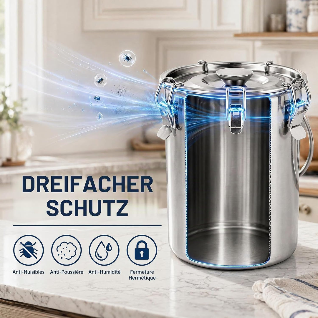 iPlusmile 3L Luftdichter Edelstahl Küche Lebensmittelbehälter für Getreide, Reis, Milch - Mehlbehält