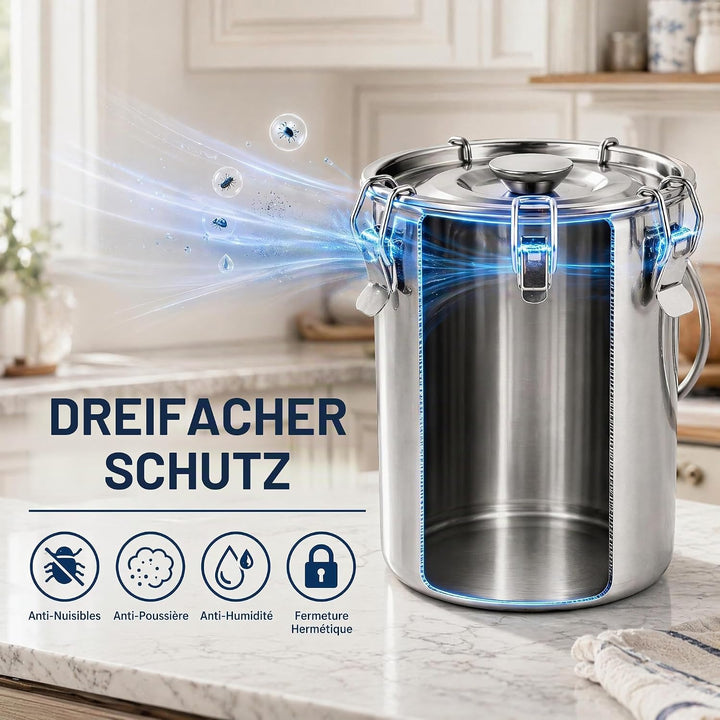 iPlusmile 3L Luftdichter Edelstahl Küche Lebensmittelbehälter für Getreide, Reis, Milch - Mehlbehält