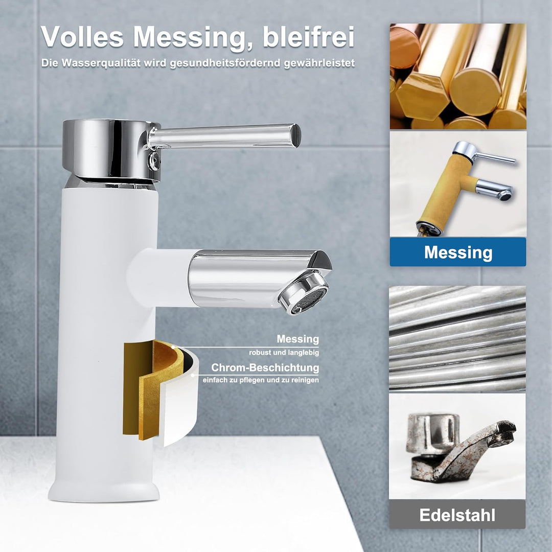 Florenta Wasserhahn Bad Messing Einhebel-Waschtischarmatur mit 50cm Anschluss, Chrom Einhandmischer