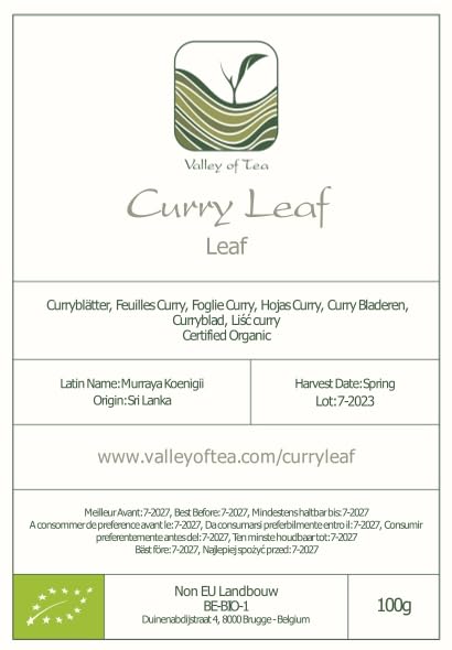 Valley of Tea Curryblätter, getrocknetes Bio-Gewürz – frische Curryblätter zum Kochen – aus Indien,