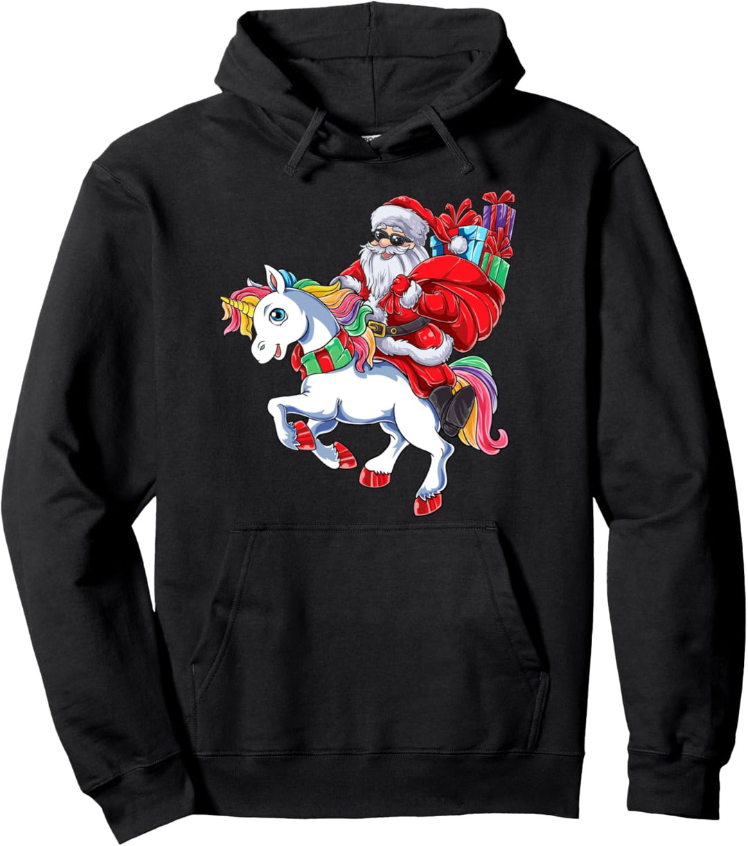 Santa Claus Reitet Einhorn Weihnachten Regenbogen Unicorn Pullover Hoodie