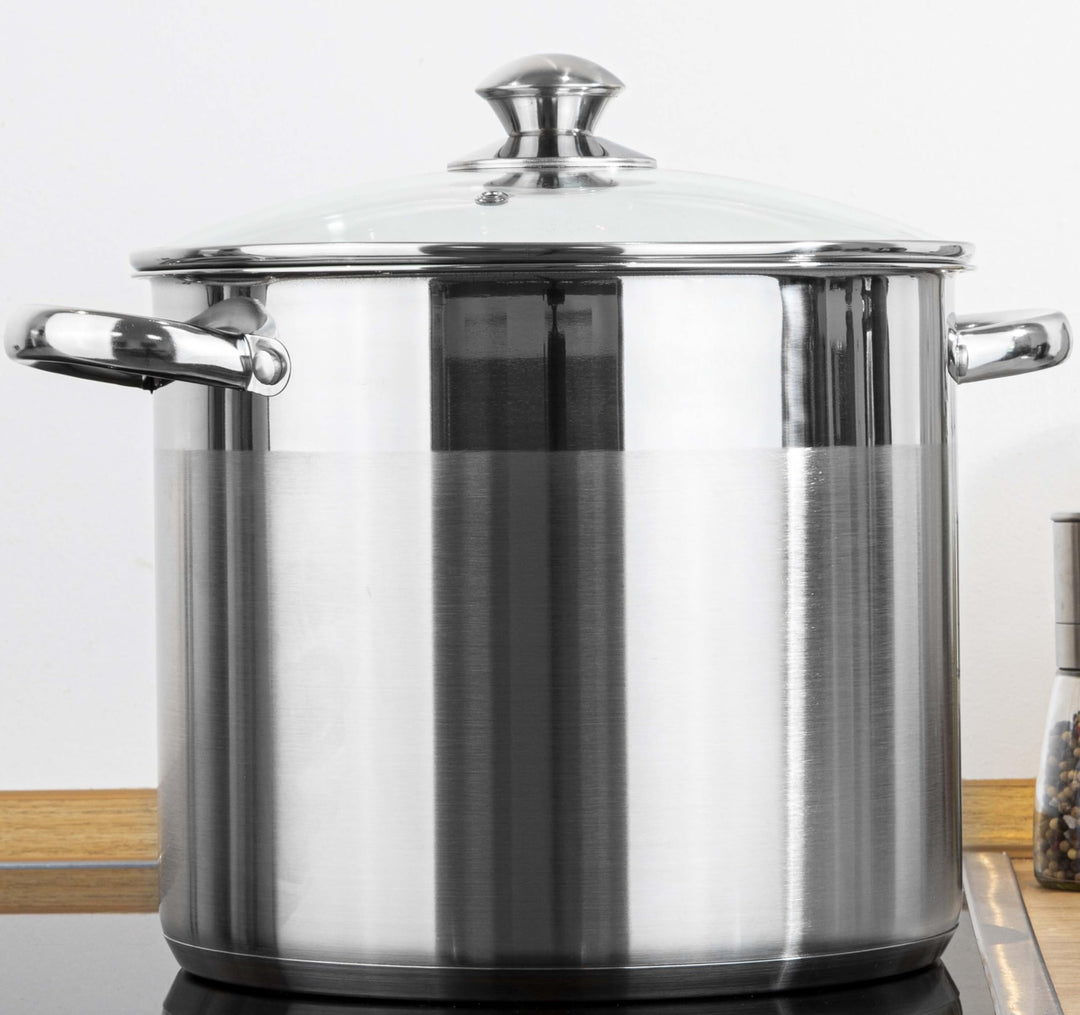 Haushalt International Edelstahl Kochtopf Topf Universaltopf 14L mit Glasdeckel 22023