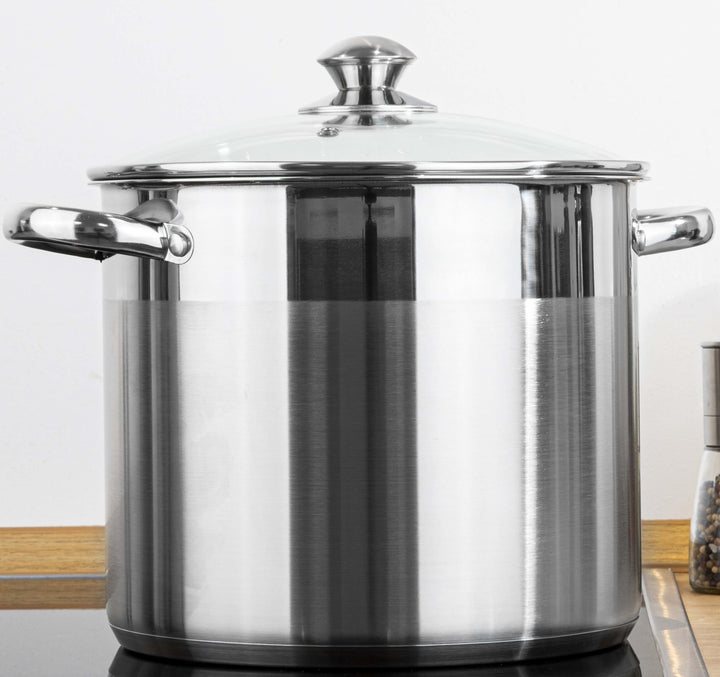 Haushalt International Edelstahl Kochtopf Topf Universaltopf 14L mit Glasdeckel 22023
