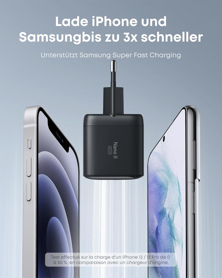 Anker Nano II 65W USB-C Ladegerät Netzteil mit Schnellladeleistung, GaN II Technologie, Kompatibel m