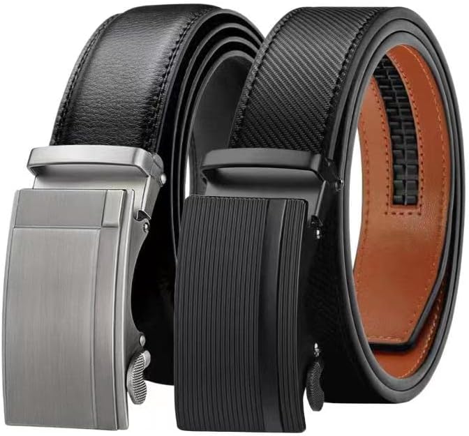 Chaberlu Automatik gürtel herren 2 Stücke, Ledergürtel Ratsche Automatikschliesse Business Anzug Gür