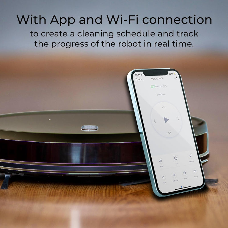 Venga! Saugroboter mit Wischfunktion, Gyroskop-Navigation, mit App, Schwarz, VG RVC 3001 BK Schwarz
