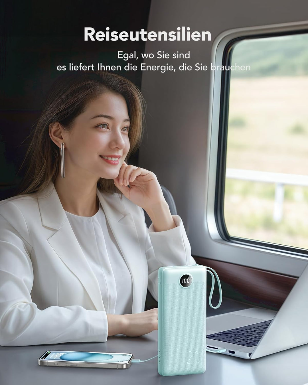 VRURC Powerbank, Power Bank 20000mAh mit Kabel USB C Schnelles Aufladen 22.5W Tragbares Ladegerät Fa