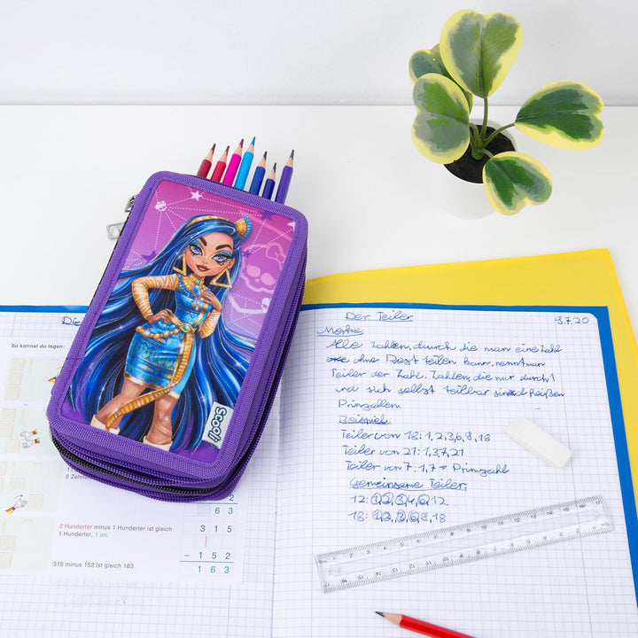 Scooli - Tripledecker Monster High - Gefülltes Schüleretui mit hochwertigen Stiften & Zubehör - Idea