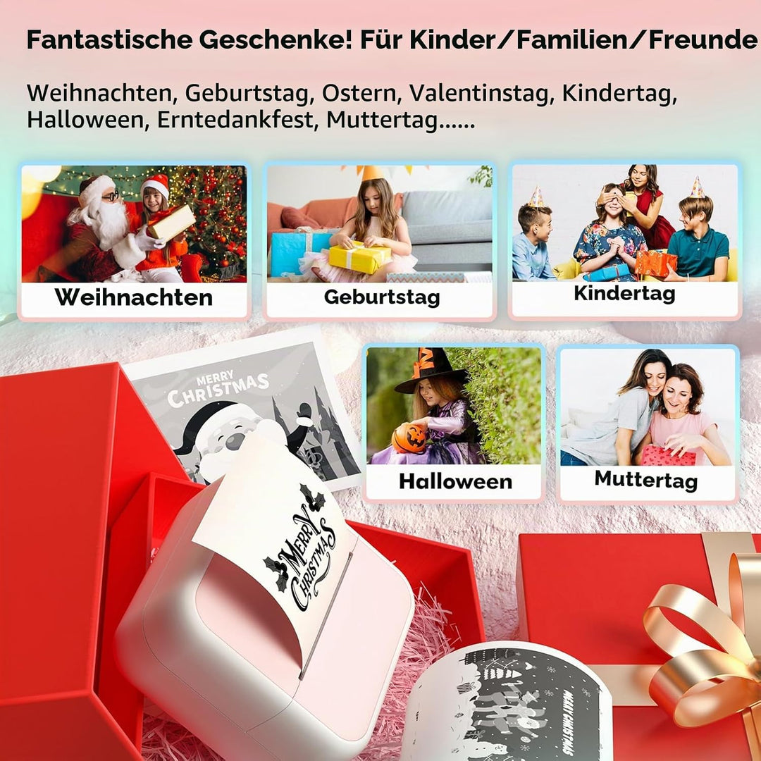 Bisofice S1 Mini Drucker für Smartphone mit 11 Rollen Druckerpapier, Sticker Drucker Aufkleber, Mini