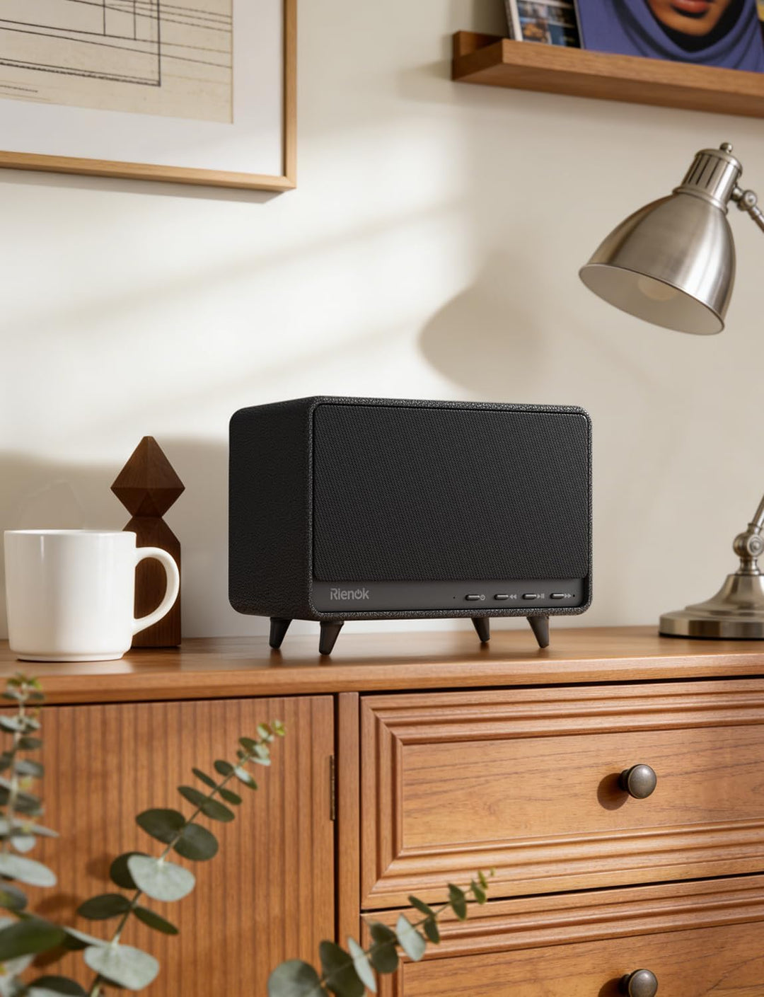 RIENOK Bluetooth Lautsprecher aus Holz, 40W Musikbox kabellos mit Holzgehäuse, 24 Std. Spielzeit kra