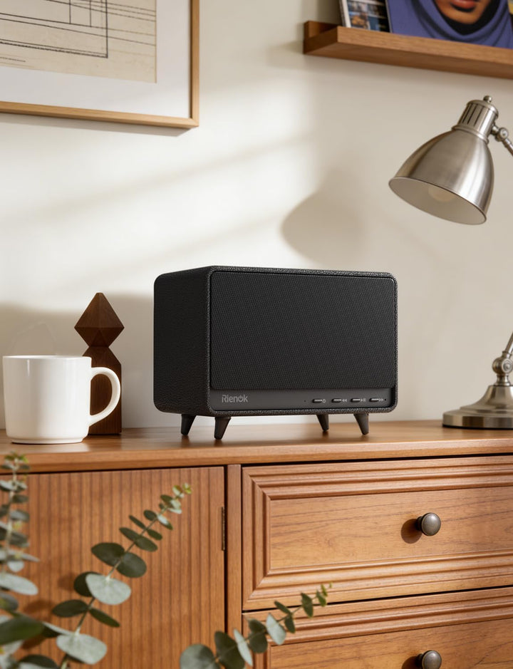 RIENOK Bluetooth Lautsprecher aus Holz, 40W Musikbox kabellos mit Holzgehäuse, 24 Std. Spielzeit kra