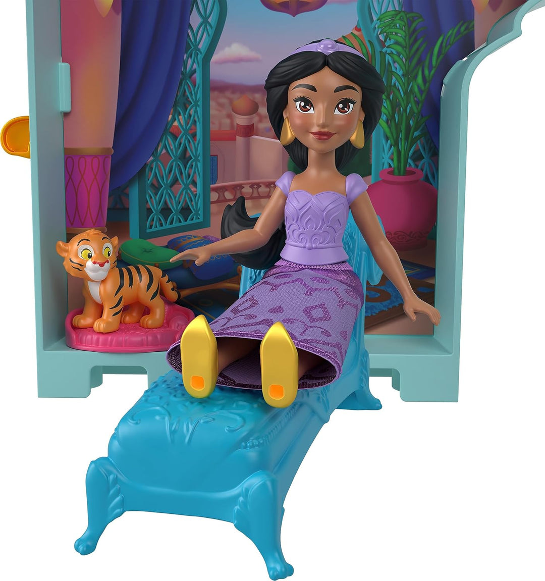 Mattel Disney Prinzessin-Spielzeug, Jasmins Stapelschloss Puppenhaus-Spielset mit kleiner Puppe, 2 F