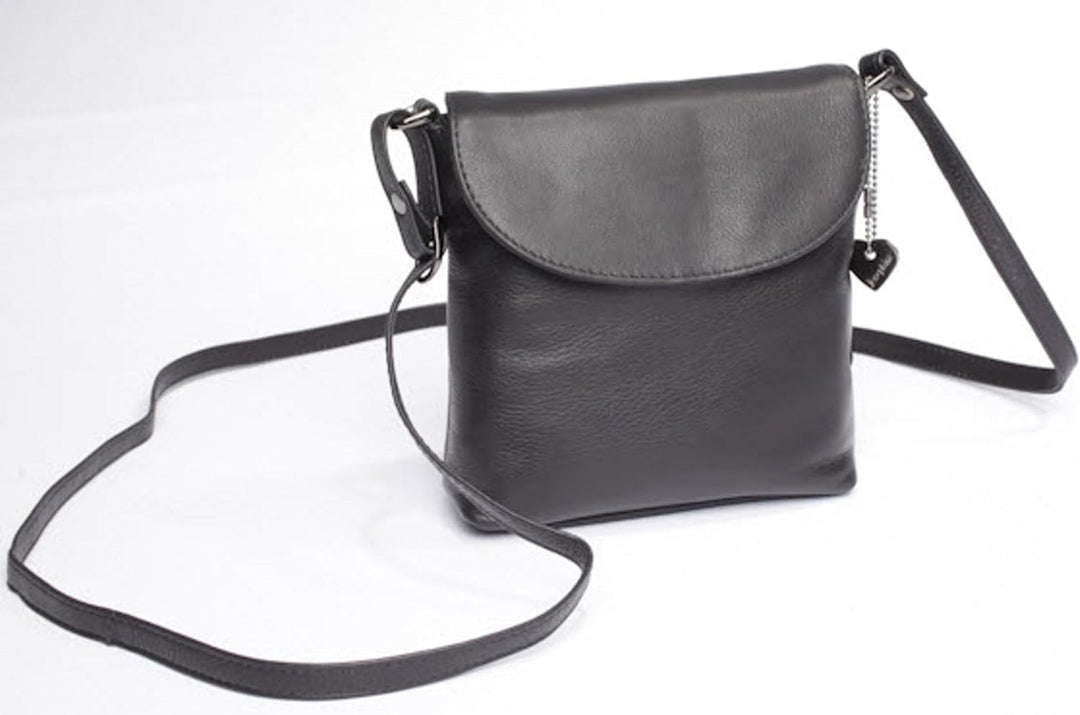 Josephine Osthoff kleine Damen Handtasche zum umhängen echt Leder (179) Schwarz, Schwarz