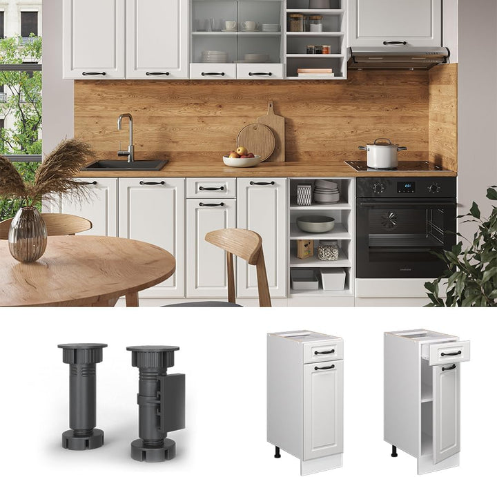 Vicco Küchenschrank mit Schublade R-Line, Weiss Landhaus/Weiss, AP Marmor Weiss Landhaus Schubunters