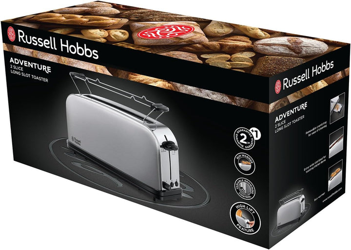 Russell Hobbs Toaster [Langschlitz für 2 Scheiben / 1 breite Brotscheibe] Adventure Edelstahl (extra