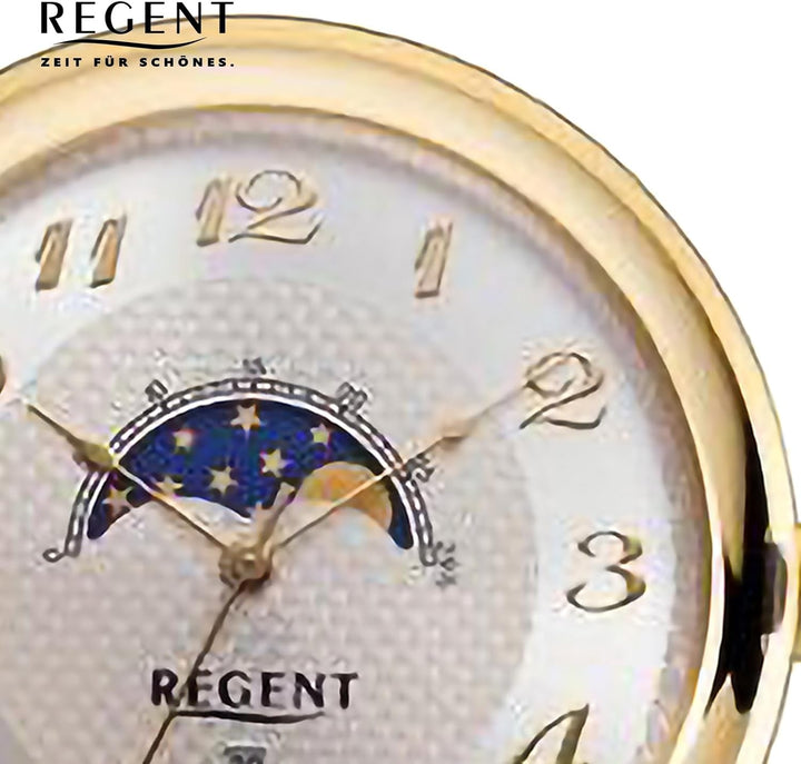 REGENT Herren Taschenuhr Savonnette Klappdeckel 50 MM Quarz Arabische Zahlen Datum Mondphase Gold-si