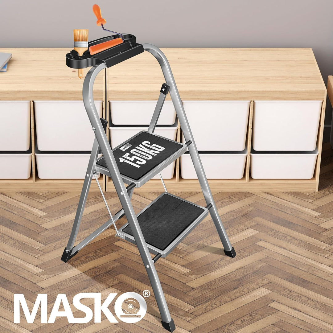 MASKO® Trittleiter Klappleiter 2 Stufen-Leiter Stufenleiter belastbar bis 150 kg | Tritthocker Anti-