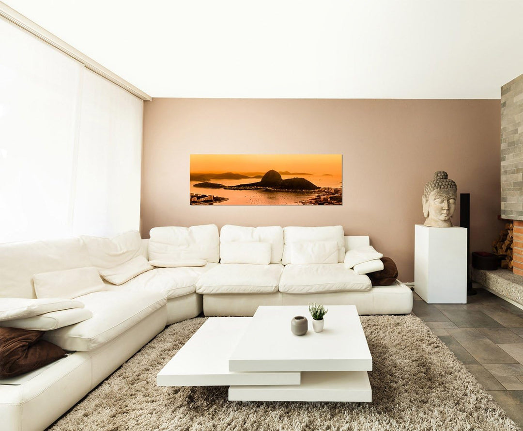 Paul Sinus Art Panoramabild auf Leinwand und Keilrahmen 150x50cm Rio De Janeiro Zuckerhut Meer Stadt