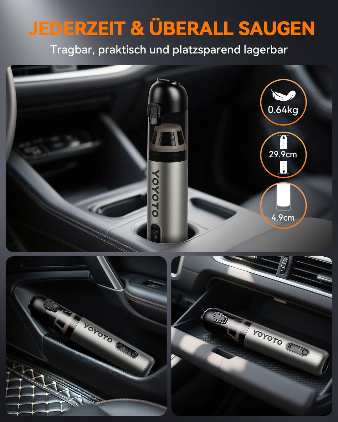 Akku-Autostaubsauger mit hoher Leistung Hellgrau