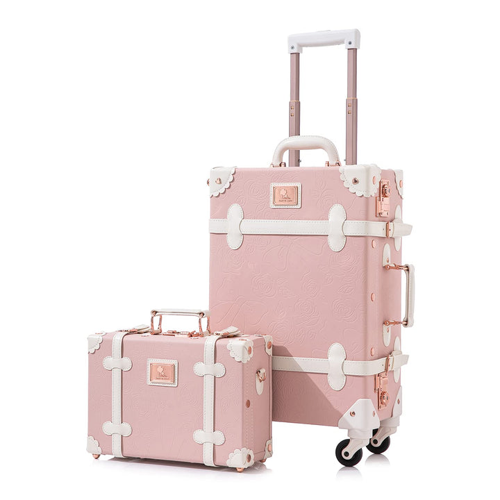 Unitravel Vintage Koffer Set 2 Teilig, Retro PU-Leder Handgepäck Koffer mit Kosmetikkoffer, Geprägte