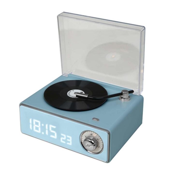 Bigben Bluetooth-Lautsprecher, Wecker in Form einer Schallplatte, Blau