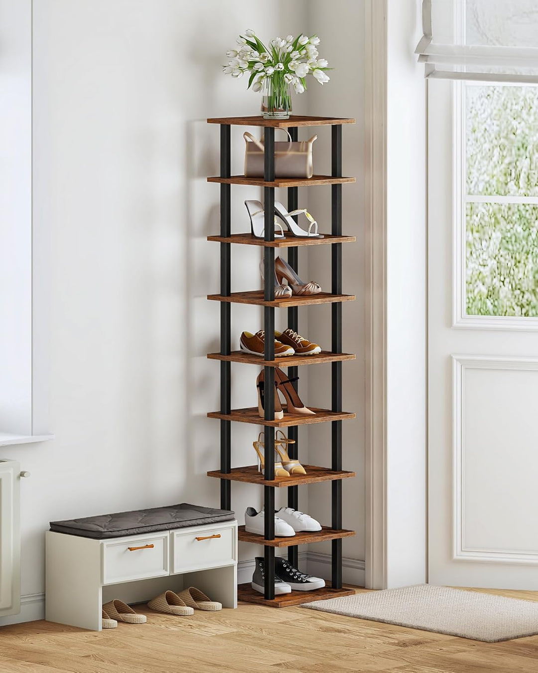 CHOEZON Regal mit 9 Ebenen, Bücherregal, Schmales Schuhregal, DIY-Schuhablage, Schuhaufbewahrung, St