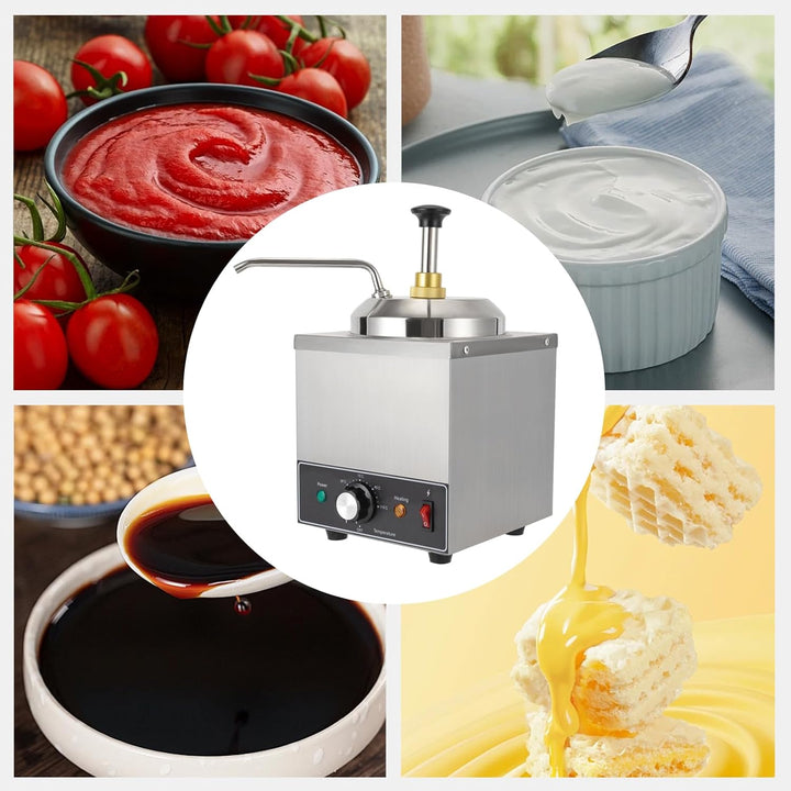 Edelstahl Sossenspender, Einzel-Saucenwärmer mit Dosierpumpe und Einstellbarer Temperatur, 2L Saucen
