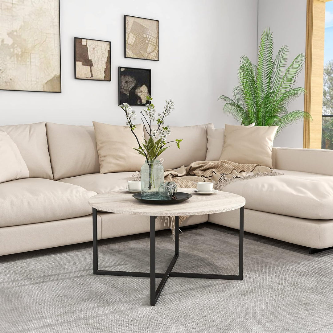 HOJINLINERO Couchtisch Rund,Beistelltisch,Sofatisch,Kaffeetisch,Metall Untergestell und Einer Tischp