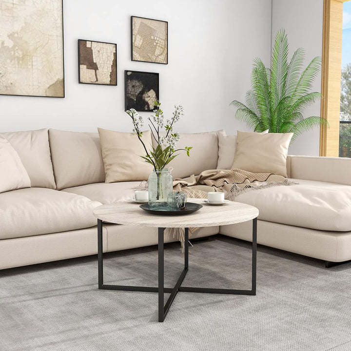 HOJINLINERO Couchtisch Rund,Beistelltisch,Sofatisch,Kaffeetisch,Metall Untergestell und Einer Tischp