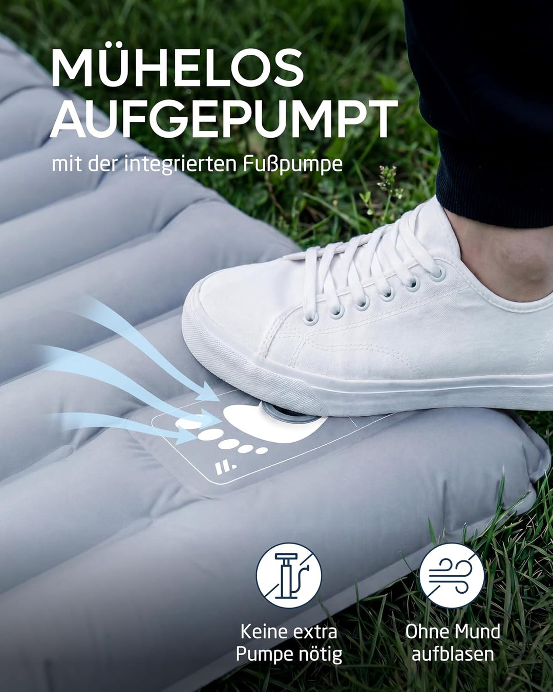 NORDMUT® Isomatte Schnellaufblasend mit integrierter Fusspumpe 10 cm - Isomatte Camping mit kleinem