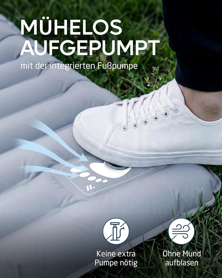 NORDMUT® Isomatte Schnellaufblasend mit integrierter Fusspumpe 10 cm - Isomatte Camping mit kleinem