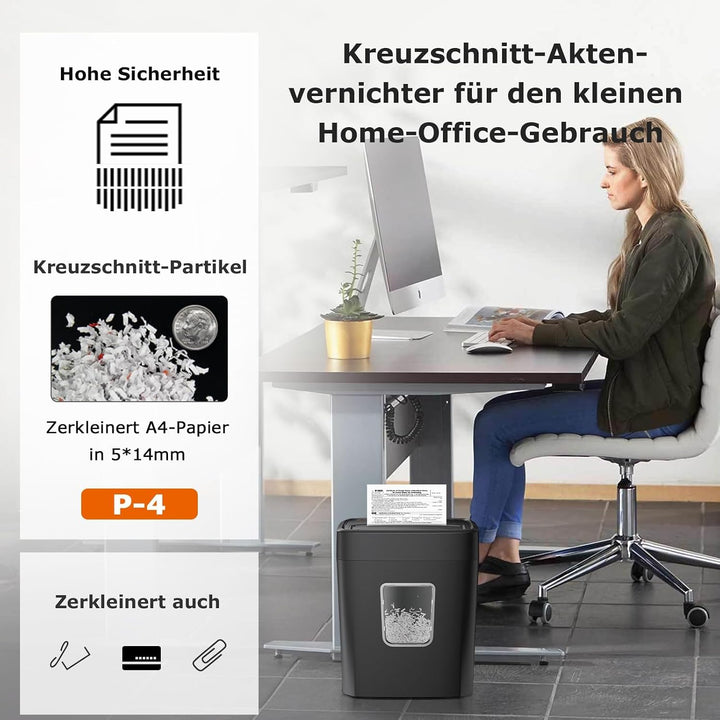 Bonsaii P4 Aktenvernichter, 8 Blatt, Schredder für Zuhause und Büro, C261-C | Kreuzschnitt 5x14mm, S