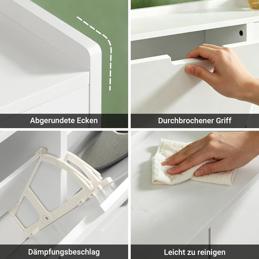 SoBuy Schuhschrank schmal mit 4 Klappen platzsparender Schuhkipper Hoch Kommode mit 4 Ablagen Schuhr