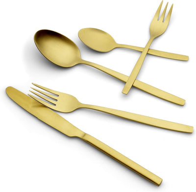 ECHTWERK EW-BS-3075G Tafelbesteck Positano-Gold Edition, 30-teilig, für 6 Personen, Edelstahl 18/10-
