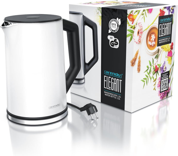Arendo - Edelstahl Wasserkocher mit Temperatureinstellung 40-100 Grad in 5er Schritten - Doppelwand