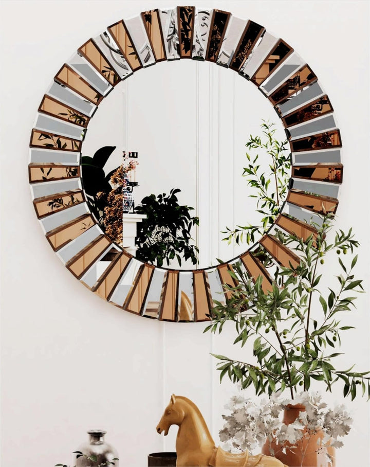 Artloge Dekorative Runder Wandspiegel 60×60cm, Gold Spiegel mit Metall Haken, Hochwertiger Badspiege
