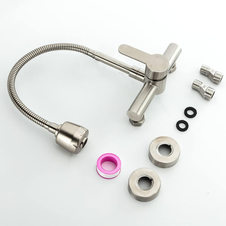 Wasserhahn Wandmontage, Einhebelmischer Küche Wandarmatur, Edelstahl Kalt und Heiss Küchenarmatur Wa