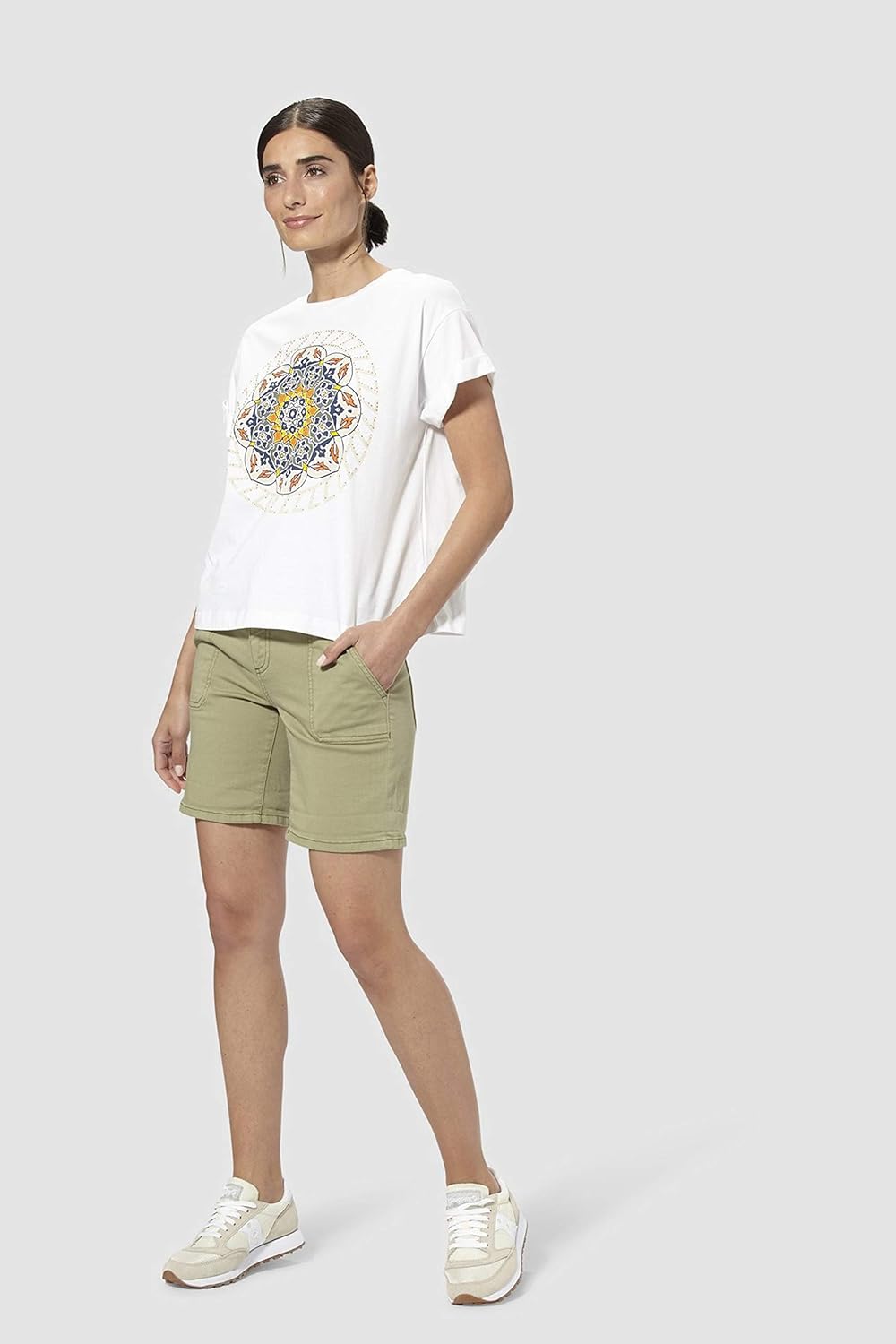 rich&royal Damen Denim Shorts 27 Grün (Safari Green 454), 27 Grün (Safari Green 454)