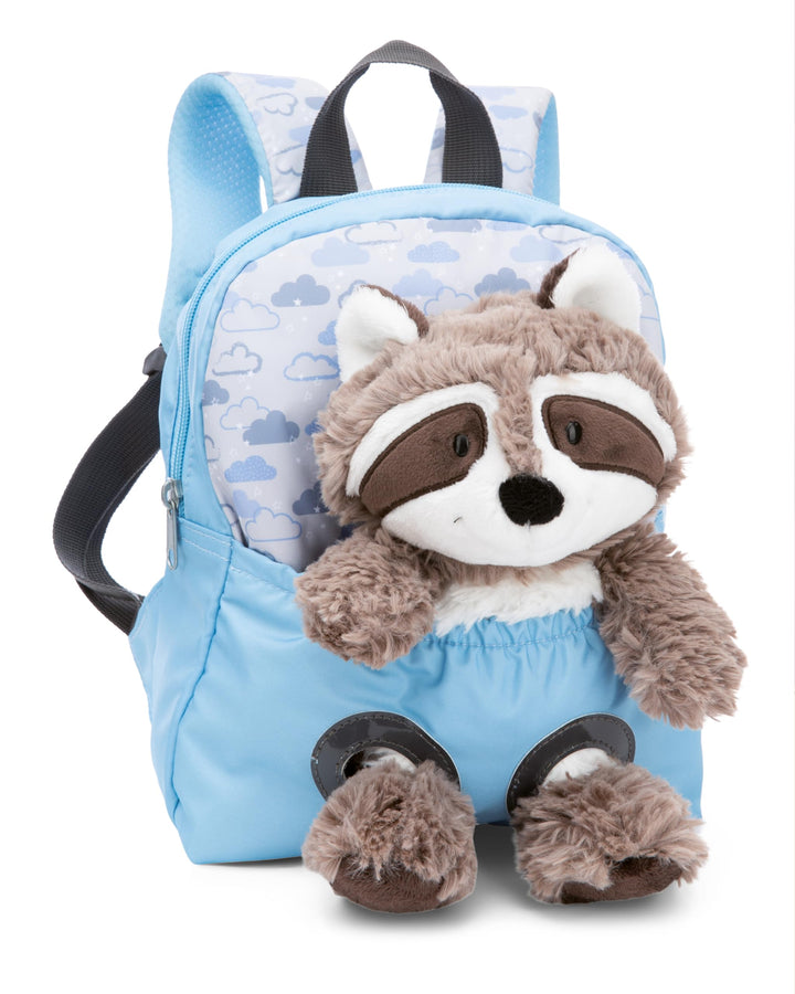NICI Kinderrucksack blau 2 in 1 mit Kuscheltier Waschbär 25cm - Kindergartenrucksack Mädchen & Junge