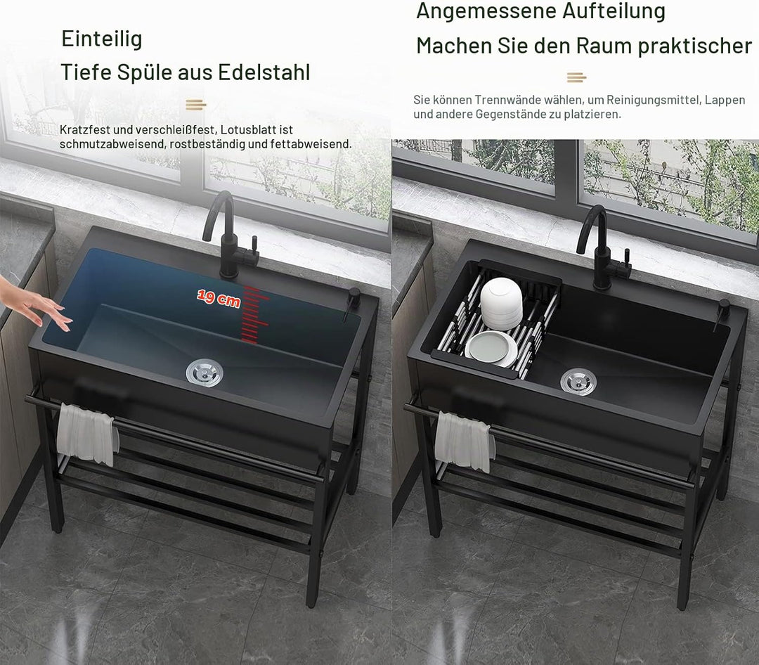 AMEERR Aussenbereich Spülbecken, Spülbecken Edelstahl, Spültisch, Spühlbecken, Mobiles Waschbecken,