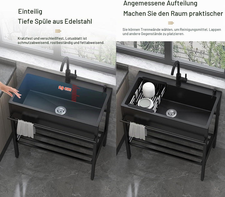 AMEERR Aussenbereich Spülbecken, Spülbecken Edelstahl, Spültisch, Spühlbecken, Mobiles Waschbecken,