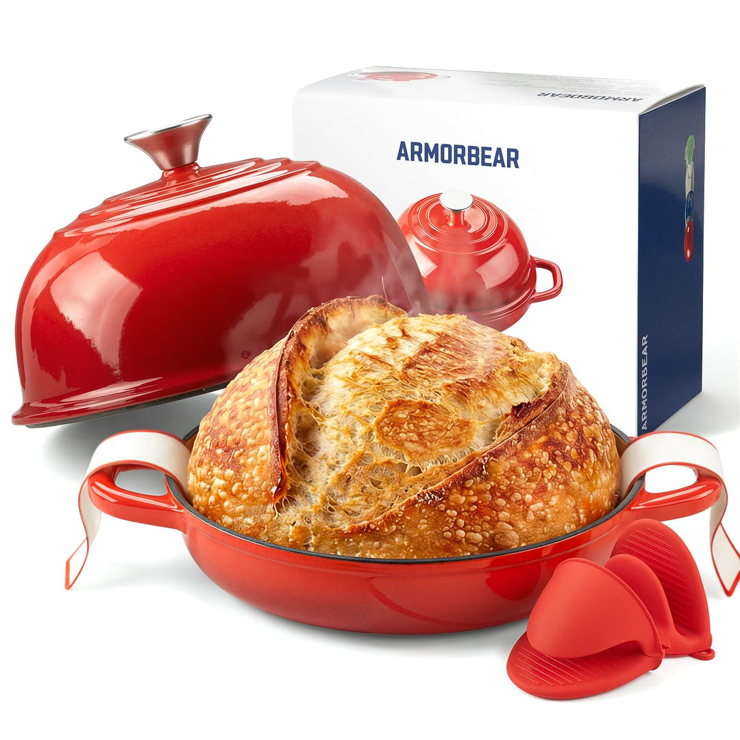 Gusseisen Topf Brot Backen, 4,7L Bräter Emaille Schmortopf mit Deckel und Griffen, 24 cm Dutch Oven,