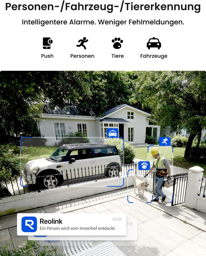 Reolink 4K Smarte PoE Überwachungskamera Aussen mit Personen-/Fahrzeug-/Tiererkennung, 8MP IP Kamera